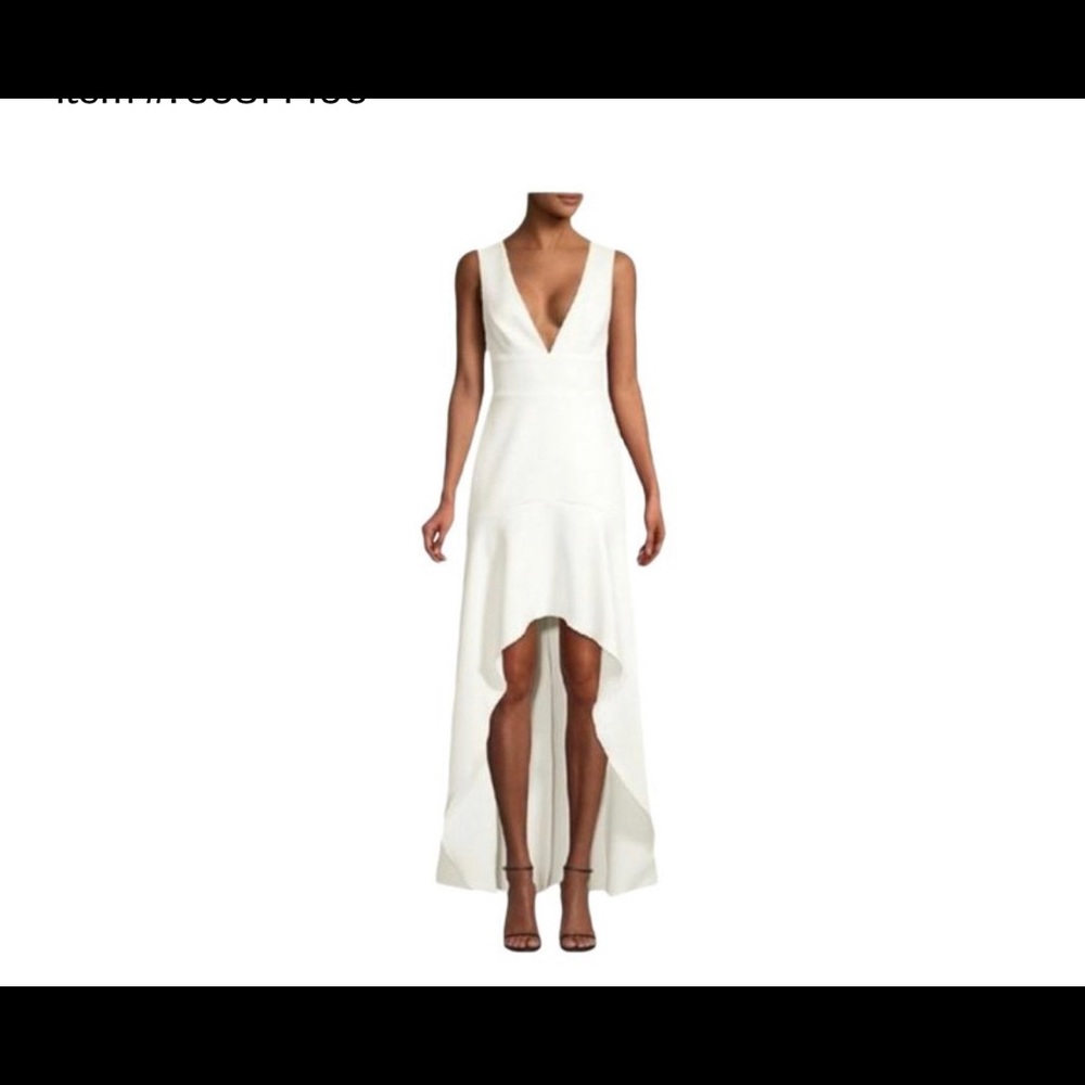 Ivory White High Low Deep V Neck Formal Evening Midi Gown Dress